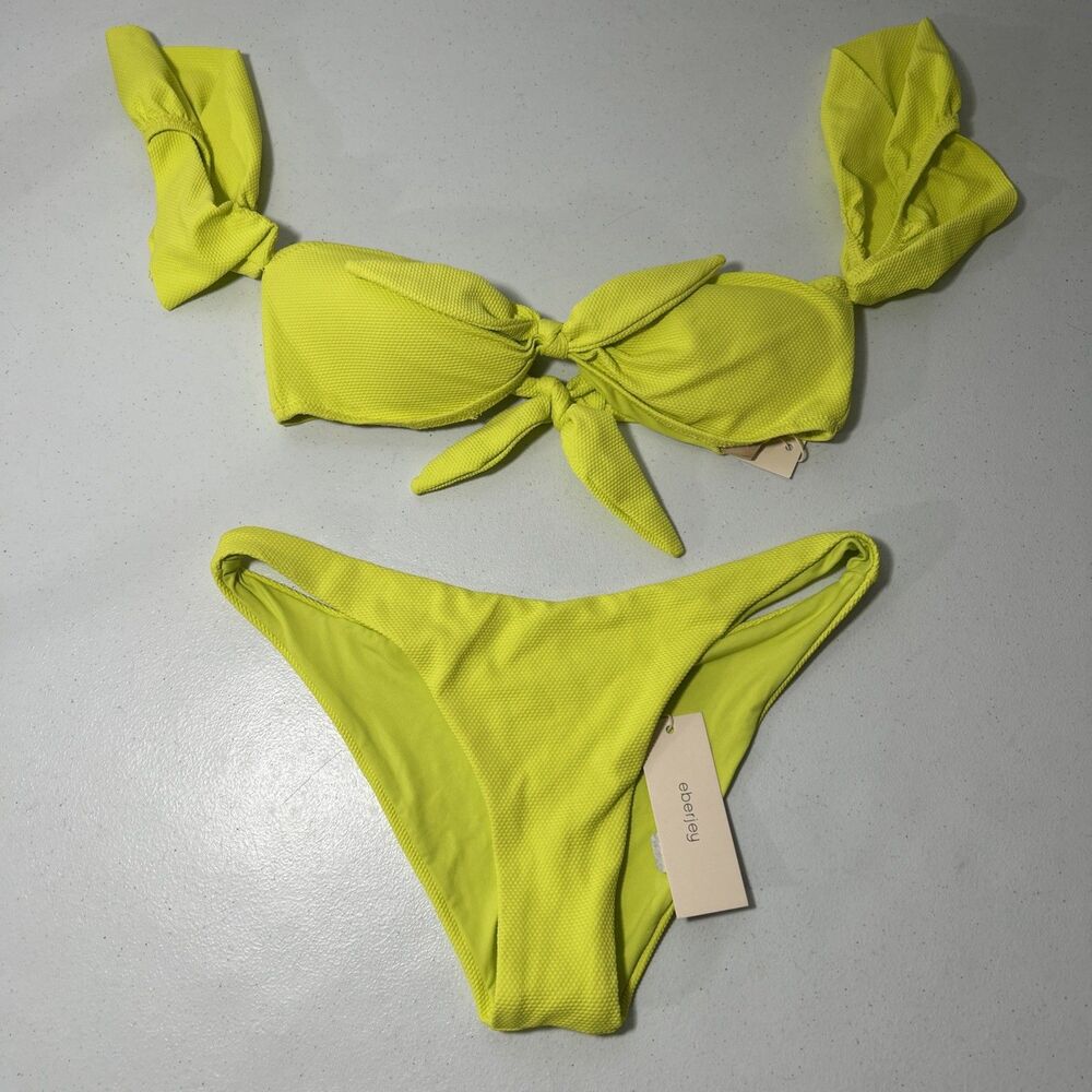Eberjey Bikini Womens S Lime Flutter Bathing Suit Top Swimsuit Two Piece Set